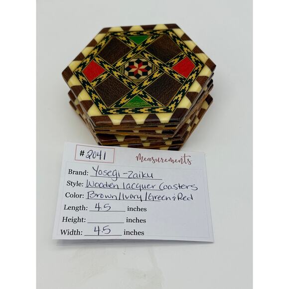 Vtg Japanese Wooden Yosegi-Zaiku Hexagonal 7 PC Drink Coasters Serveware - Picture 7 of 7
